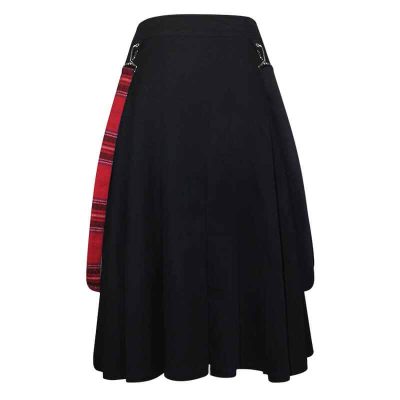 Gothic punk black half plaid skirt featuring asymmetrical design and chic checkered detail.