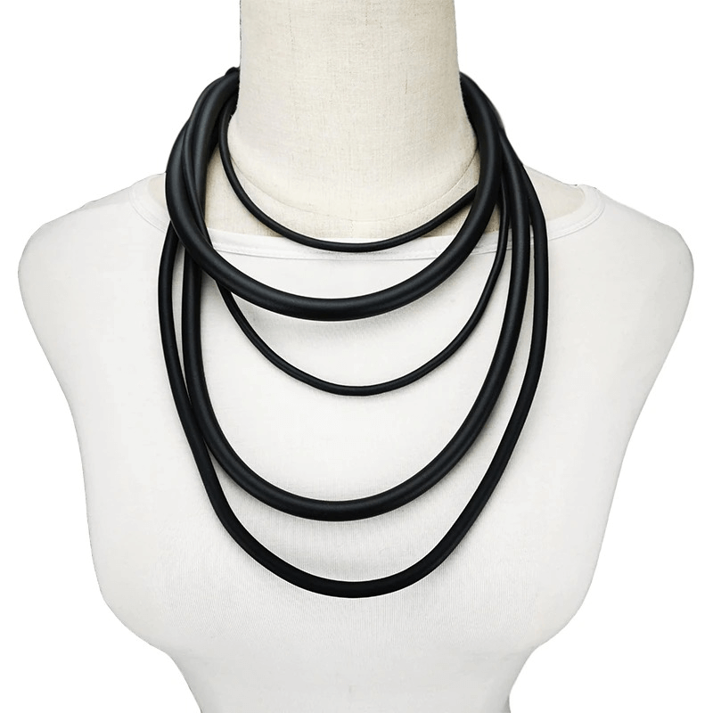 Gothic Punk Black Rubber Necklace / Handmade Designer Accessories For Women