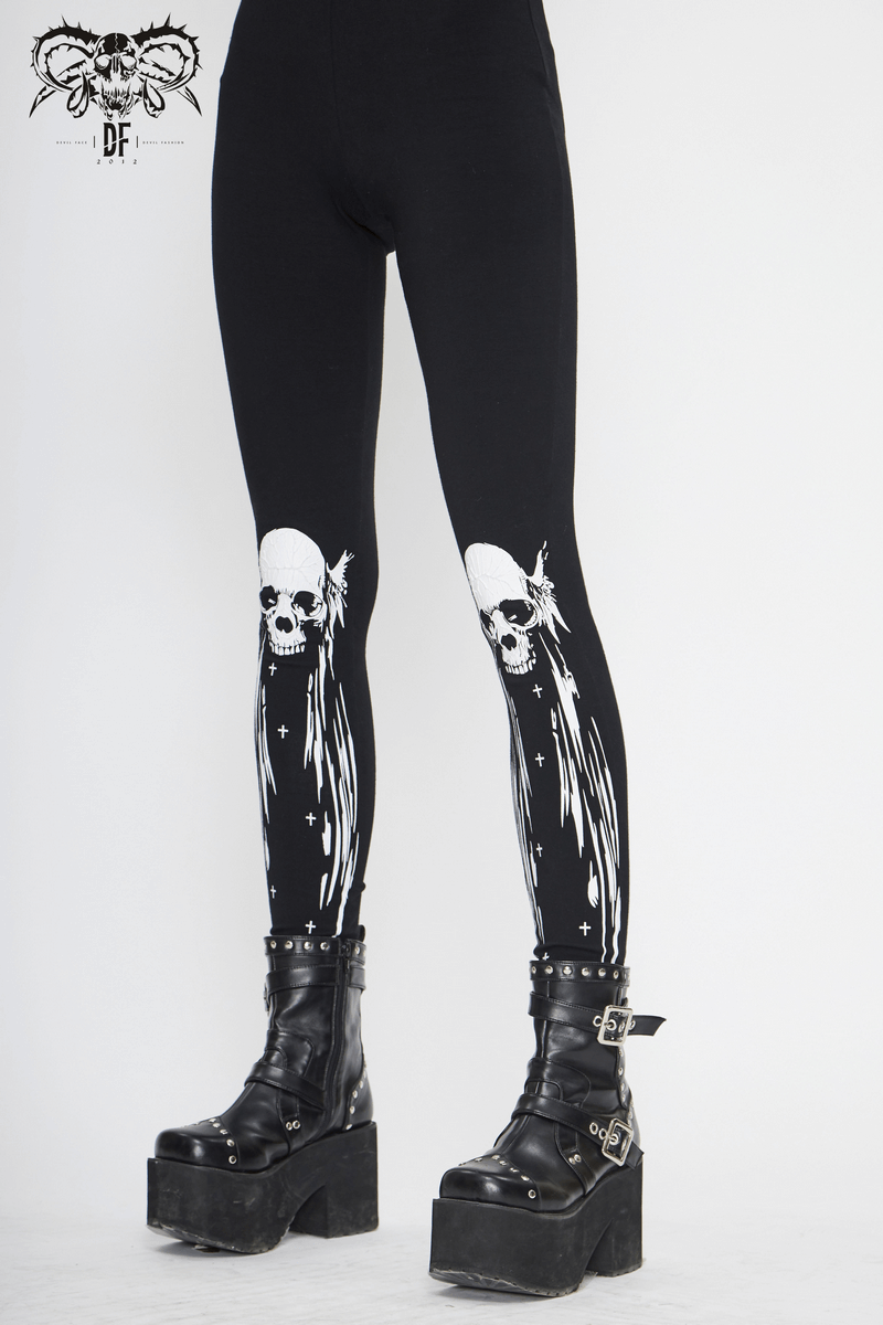 Gothic Punk Black Skull Leggings for Women / Female Clothing in Alternative Style - HARD'N'HEAVY
