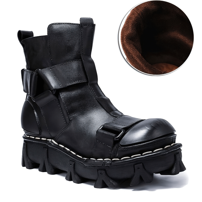 Gothic punk breathable genuine leather boots with unique design and sturdy tread for edgy style.