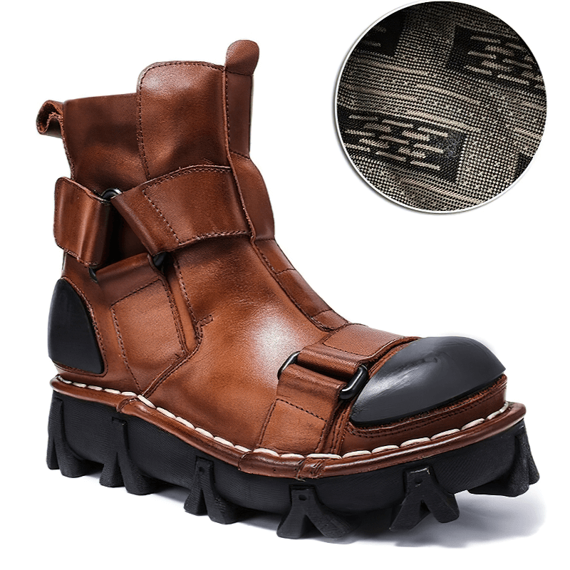 Gothic punk breathable genuine leather boots with unique vamp design, perfect for your edgy footwear collection.