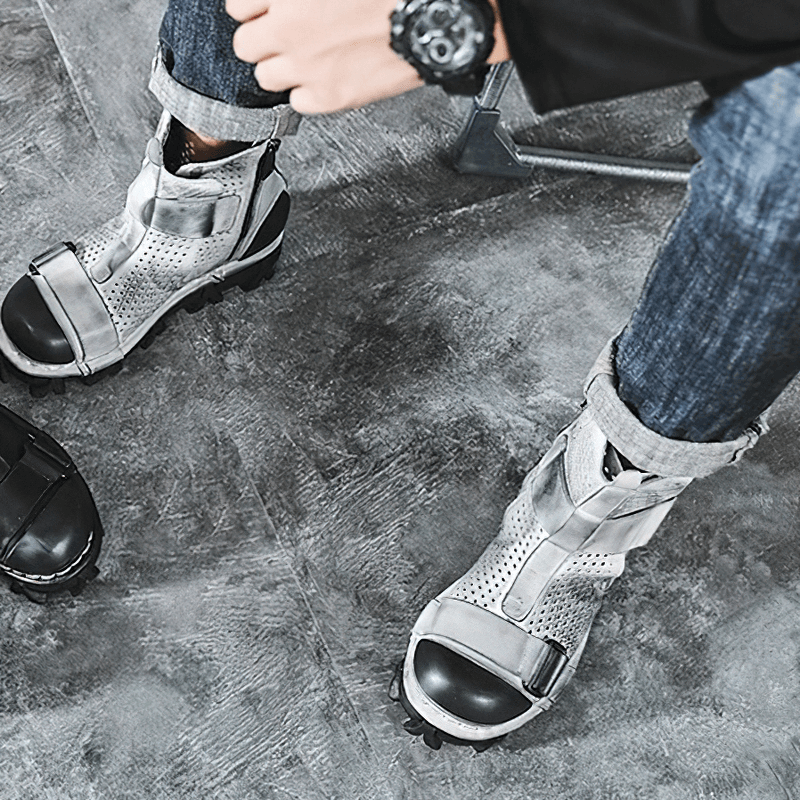 Gothic punk breathable genuine leather boots showcasing unique vamp design, perfect for stylish streetwear.