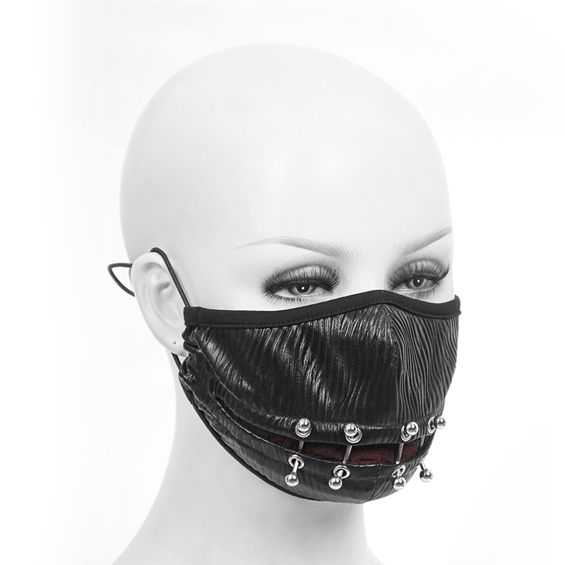 Gothic Punk Face Mask For Men / Male Black Masks with Piercing Rings in Cyberpunk Style - HARD'N'HEAVY