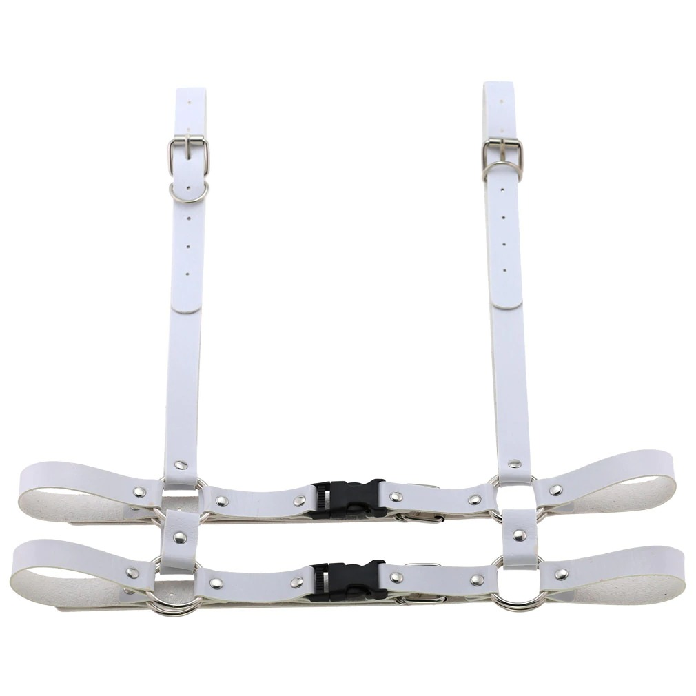 Gothic punk white leather body harness with adjustable straps, perfect for adding edgy style to any outfit.