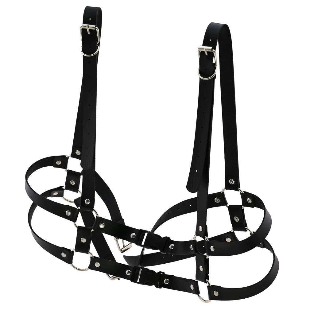 Gothic Punk leather body harness for women with adjustable straps and zinc alloy details, perfect for a striking look.