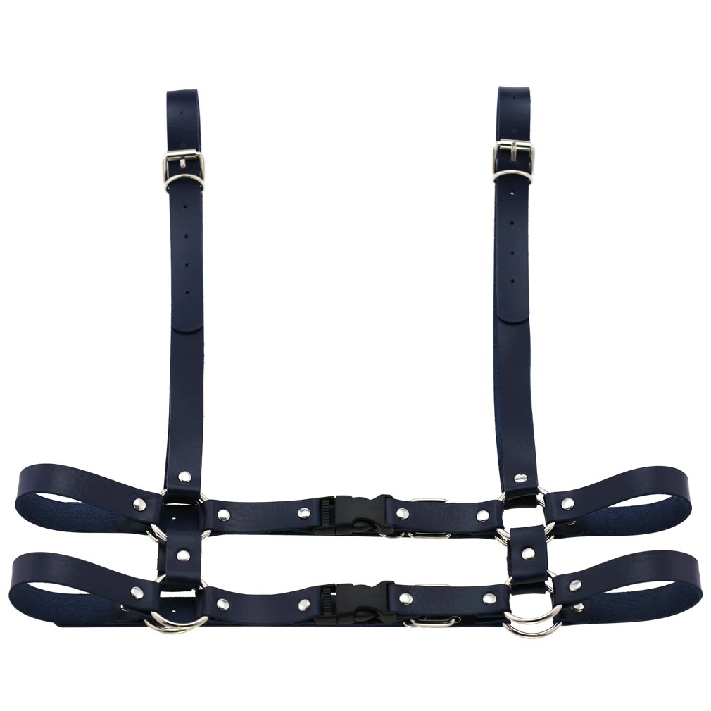 Gothic punk leather body harness for women, adjustable chest width, stylish Harajuku jewelry chains.