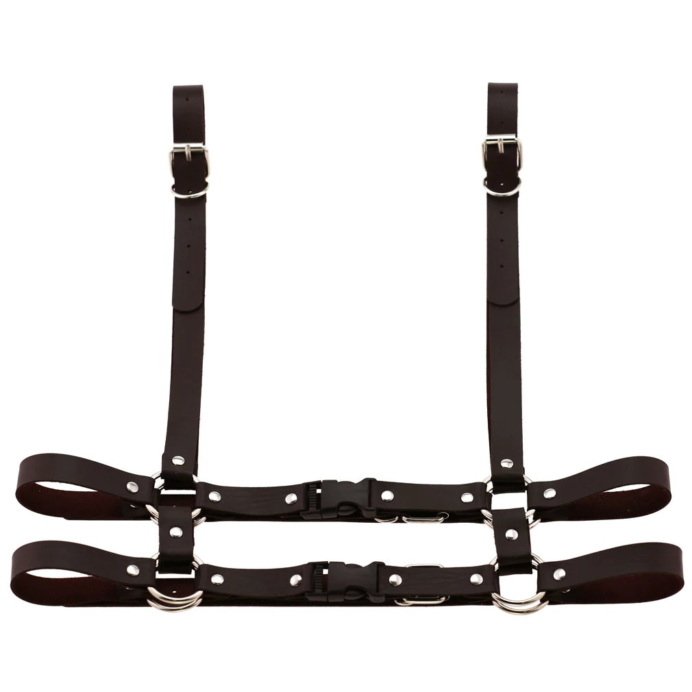 Gothic punk leather body harness for women, adjustable fit, stylish Harajuku-inspired design, perfect for edgy everyday outfits.