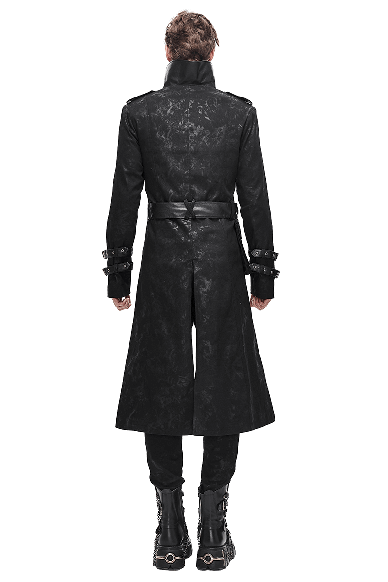 Gothic Punk Long Trench Coat With Pocket / Men's Assymetrical Coat With Zipper and Buckles - HARD'N'HEAVY