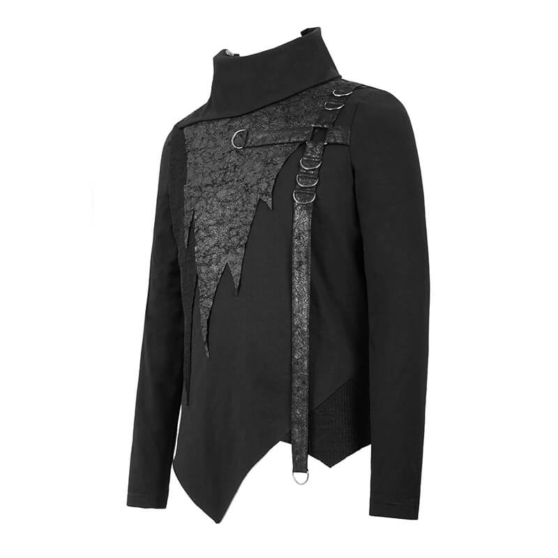 Gothic Punk Male Black High Neck Collar Sleeve Irregular Sweatshirt / Stylish Men's Warm Clothing - HARD'N'HEAVY