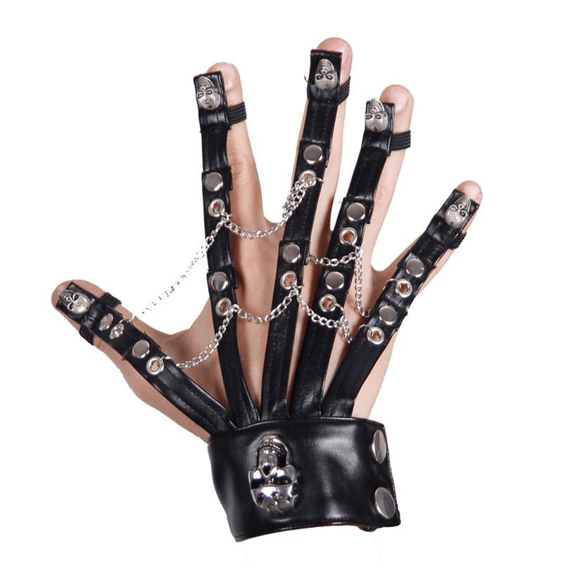 Gothic Punk Men's Faux Leather Right Hand Glove with Skulls / Alternative Fashion Accesories