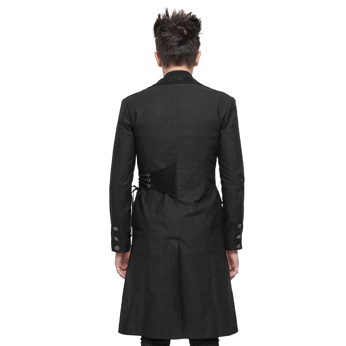 Gothic Punk Mid-Length Black Coat / Men's Slim fit Coat With Pins and Lace-up - HARD'N'HEAVY