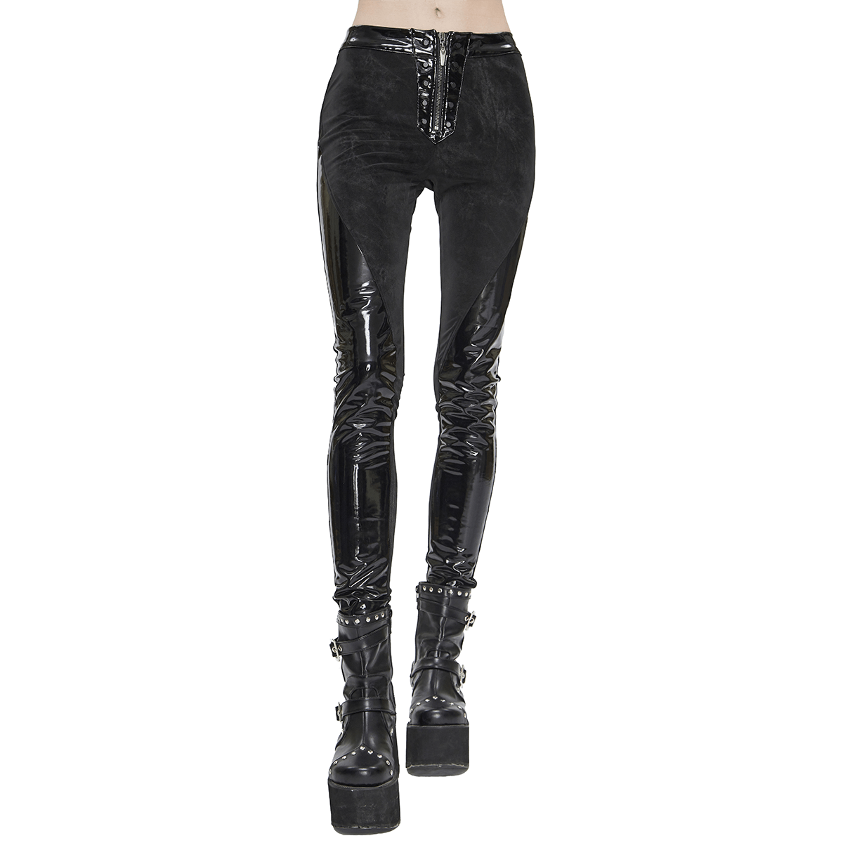 Gothic PU Leather Zipper Trousers / Women's Skinny Pants with Rivets / Alternative Clothing - HARD'N'HEAVY