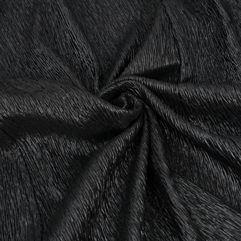 Close-up of textured black fabric, ideal for gothic punk clothing and stylish long coats.