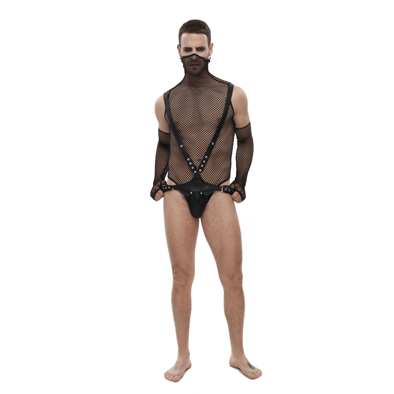 Gothic Punk Rivet Pu Leather Body Harness / Sexy Black Lingerie for Men