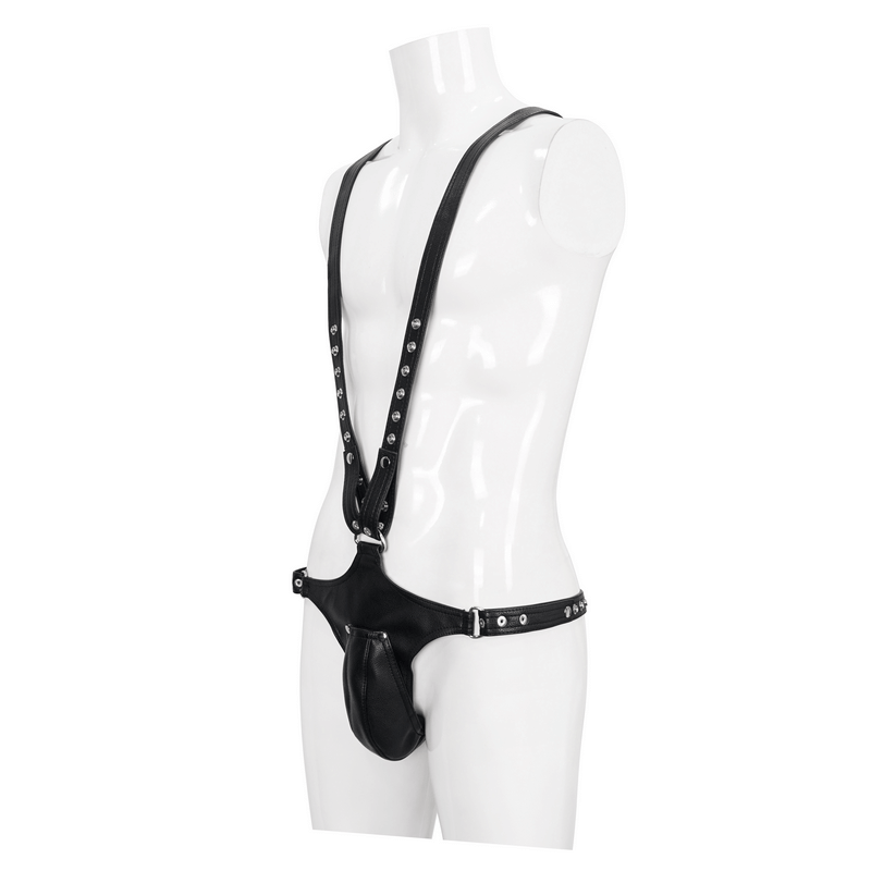 Gothic Punk Rivet Pu Leather Body Harness / Sexy Black Lingerie for Men