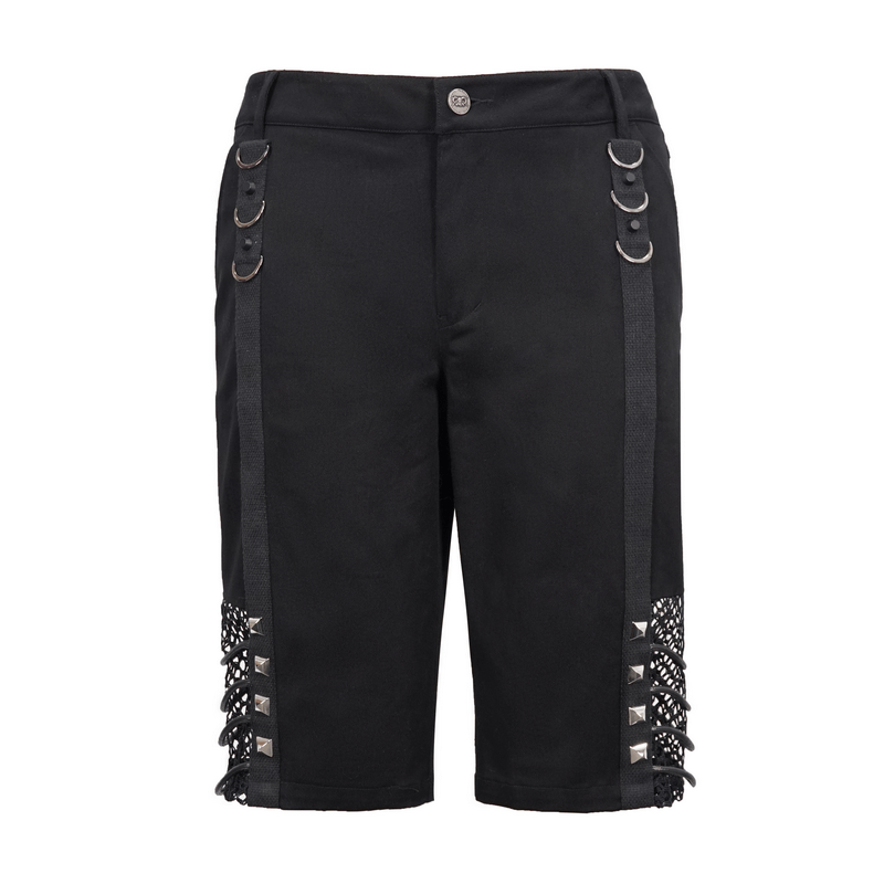 Gothic Punk Rivets Mesh Shorts / Black Shorts with Rope for Men / Alternative Clothing - HARD'N'HEAVY