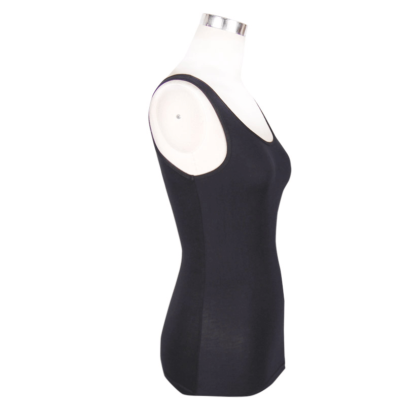 Stylish women's black gothic punk sleeveless top with a sleek fit and minimalist design.
