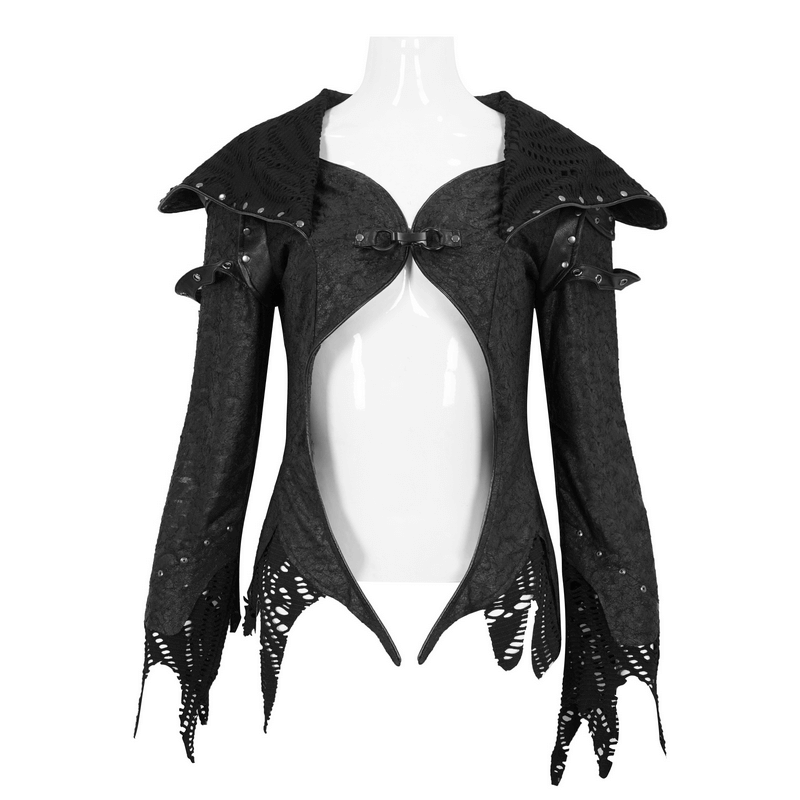 Gothic Punk Stand Collar Asymmetric Hem Coat / Women's Black Coat with Decorative Straps - HARD'N'HEAVY