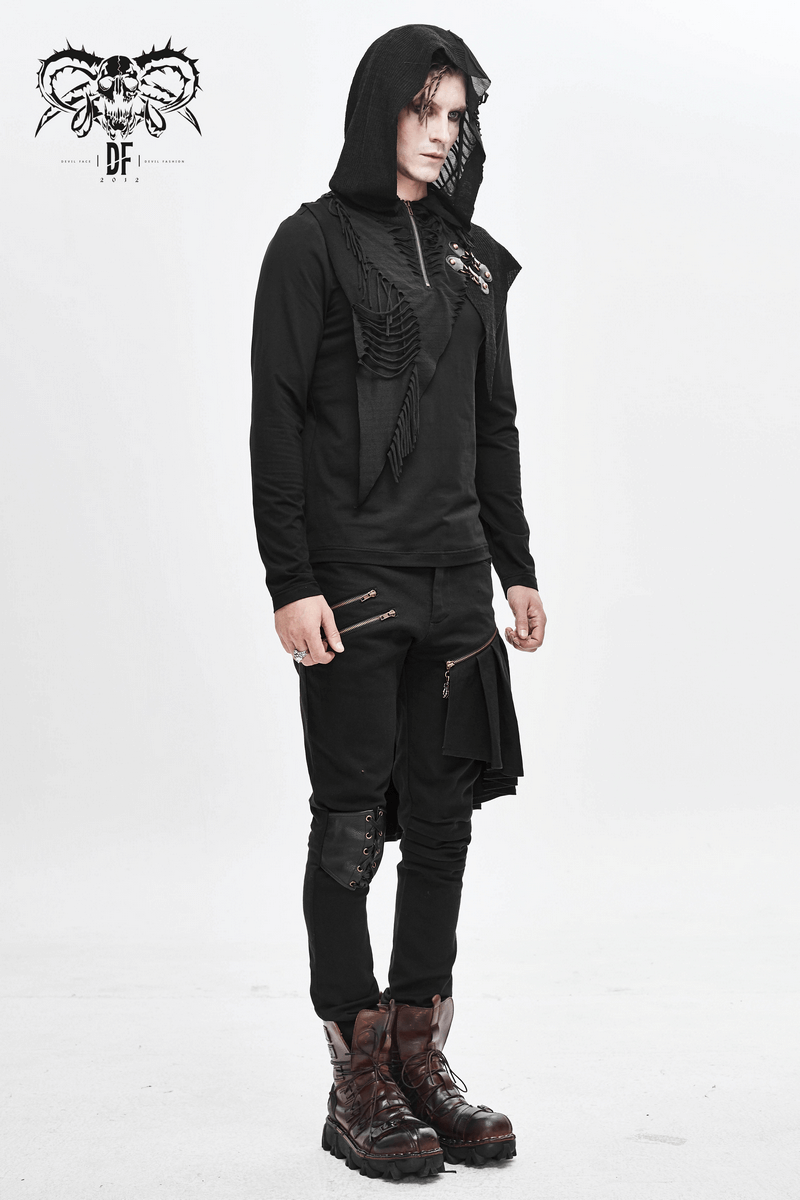 Gothic Punk Style Long Sleeves Hoodie / Black Zipper Cutout Top / Alternative Fashion - HARD'N'HEAVY