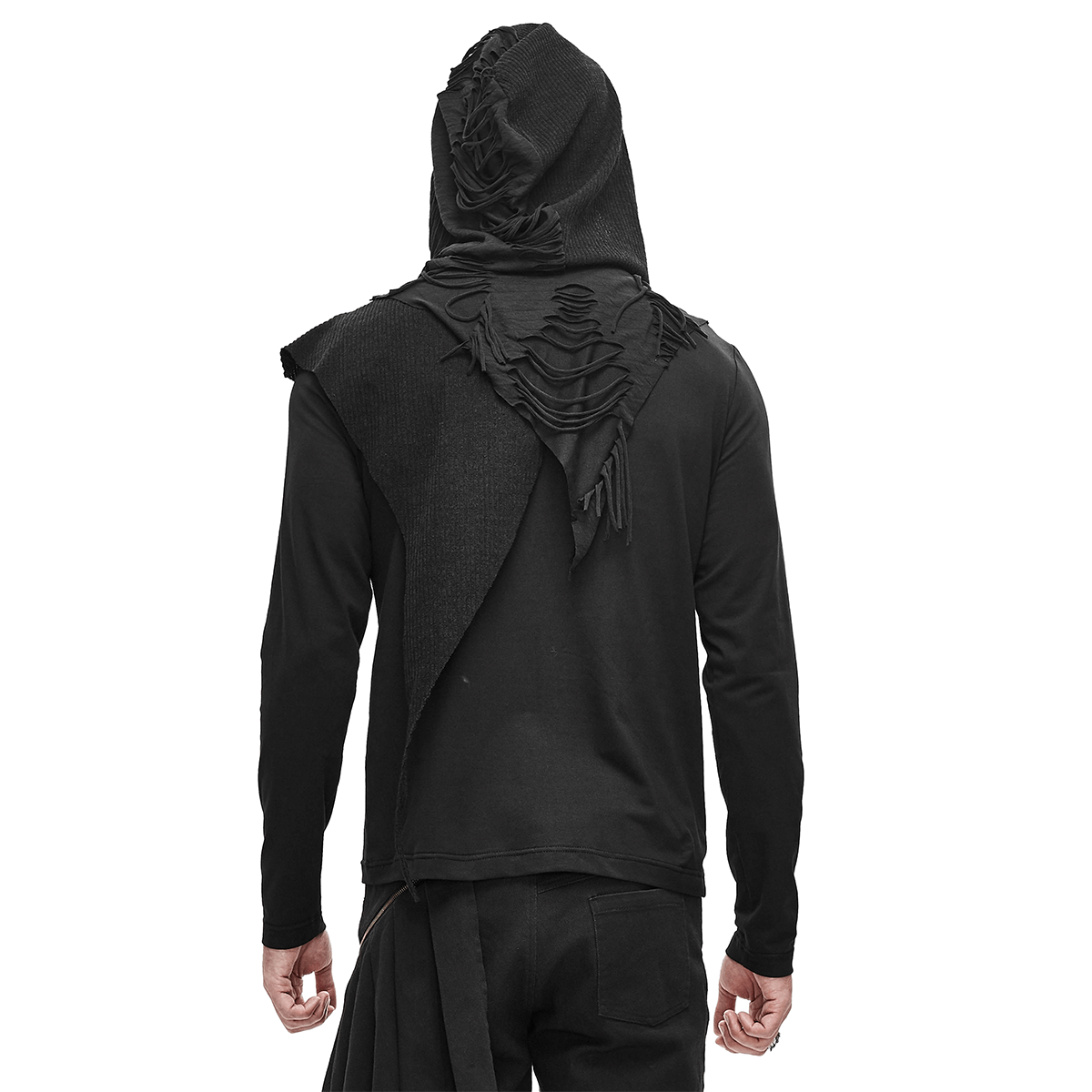 Gothic Punk Style Long Sleeves Hoodie / Black Zipper Cutout Top / Alternative Fashion - HARD'N'HEAVY