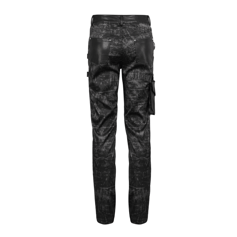 Men's black gothic punk style trousers with fitted cut and detachable pocket, showcasing stylish back design.