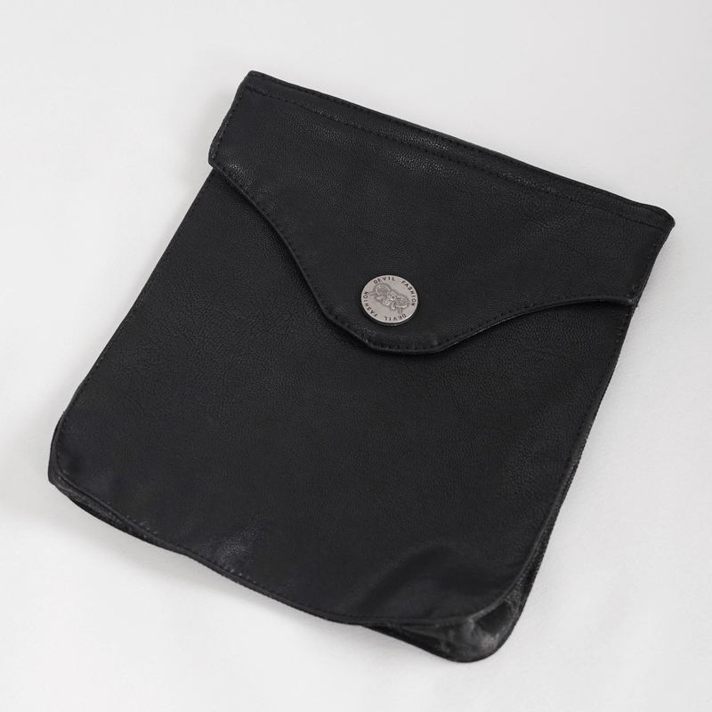 Stylish black detachable pocket pouch with snap closure, perfect for punk fashion or casual use.