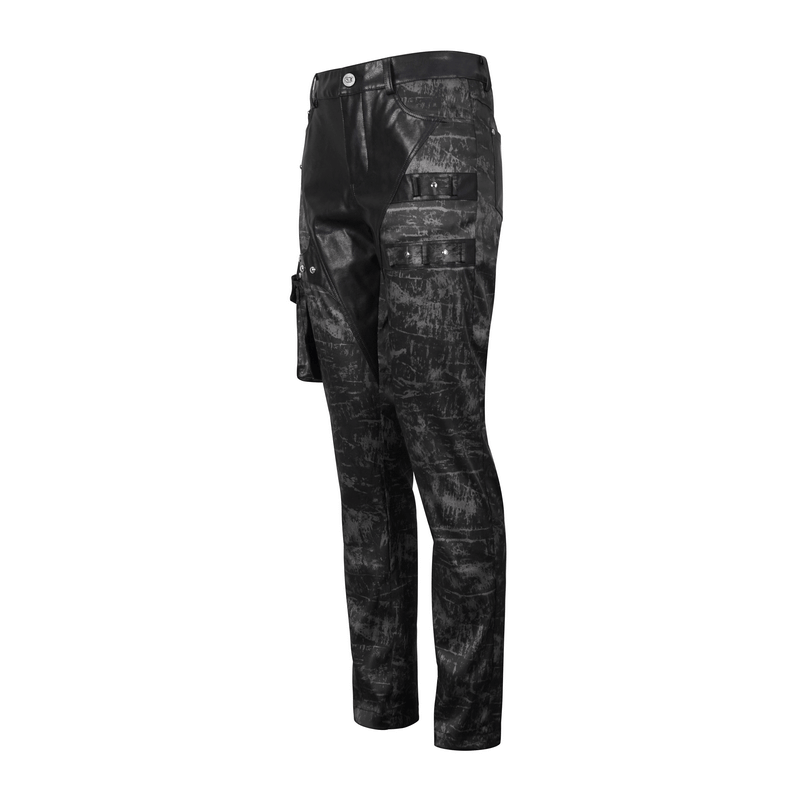 Men's gothic punk style black trousers featuring a fitted cut and detachable pocket for versatile fashion.