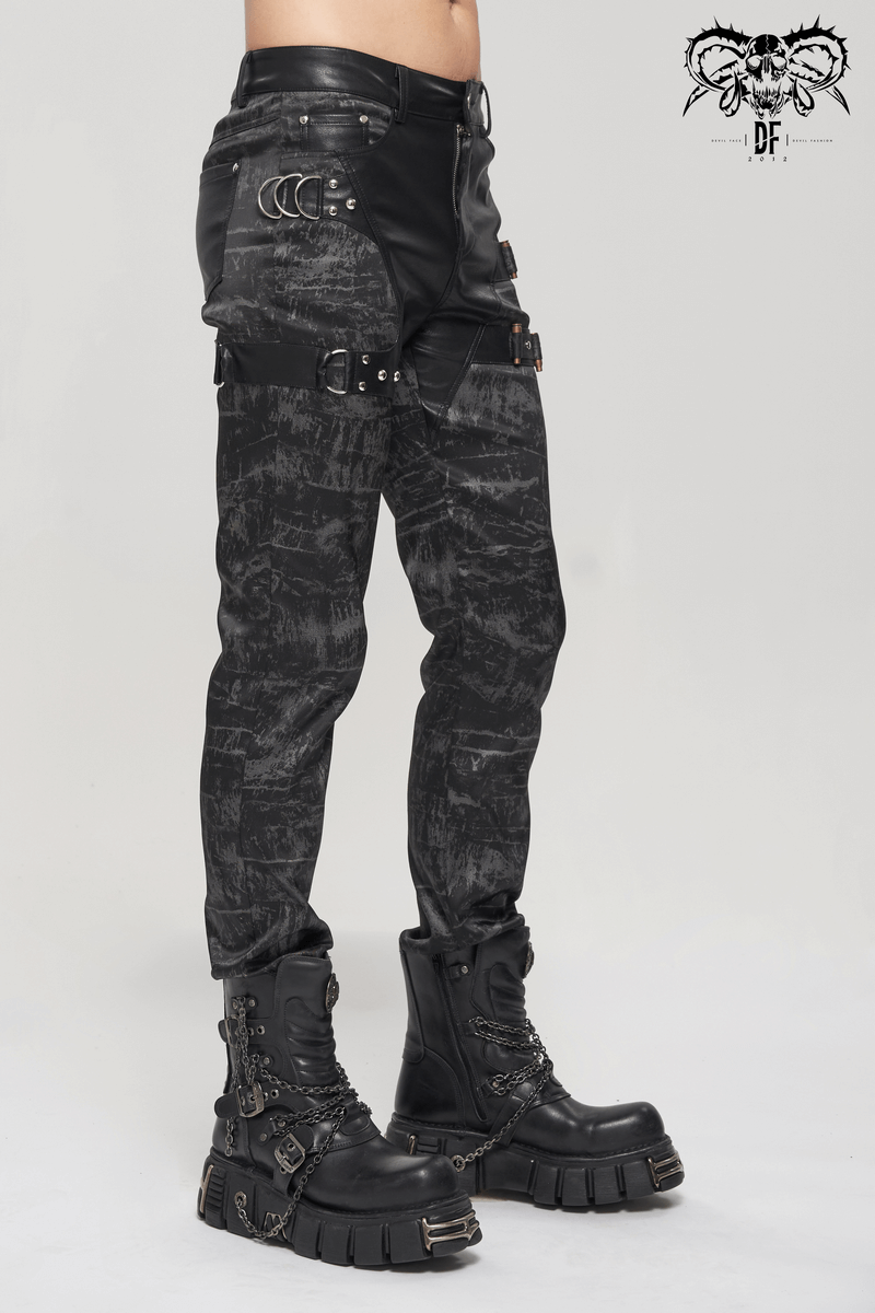 Gothic punk style men's black trousers with detachable pocket and stylish design.