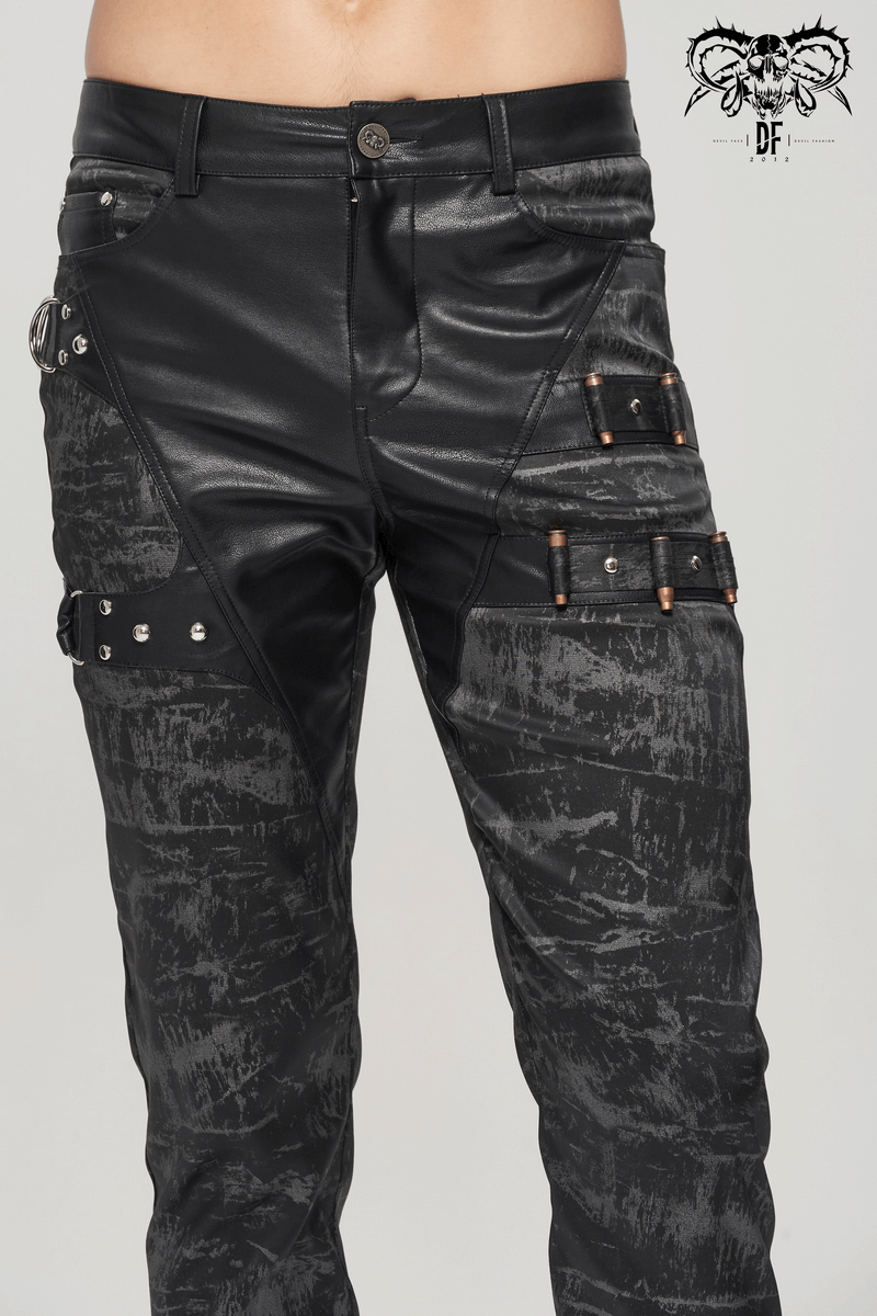 Men's gothic punk style black trousers with detachable pocket and stylish design details.