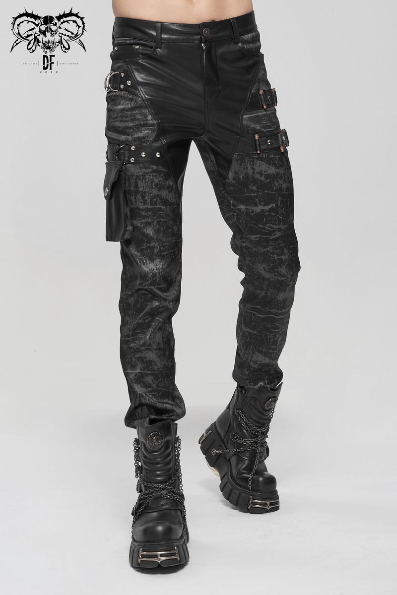 Men's Gothic punk long trousers with detachable pocket, featuring a fitted cut and stylish black design.