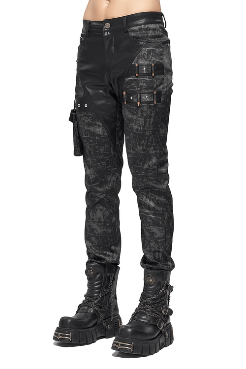 Gothic Punk Style Long Trousers With Detachable Pocket / Men's Black Pants