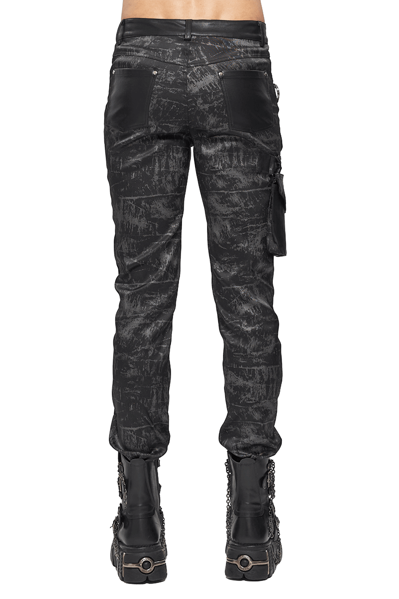 Gothic Punk Style Long Trousers With Detachable Pocket / Men's Black Pants