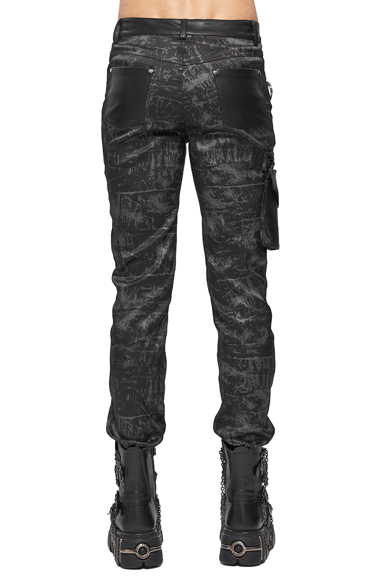 Men's black gothic punk style trousers with detachable pocket and fitted cut, showcasing stylish rear design.