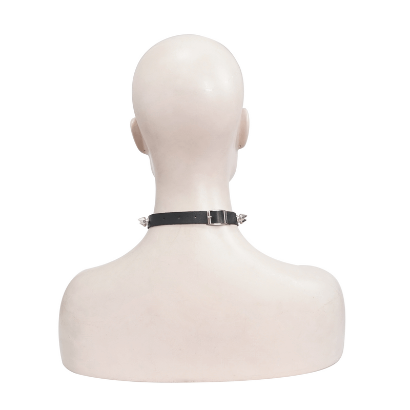 Gothic Punk Style Rivets Choker / Unisex Black Leather Choker with O-Ring - HARD'N'HEAVY