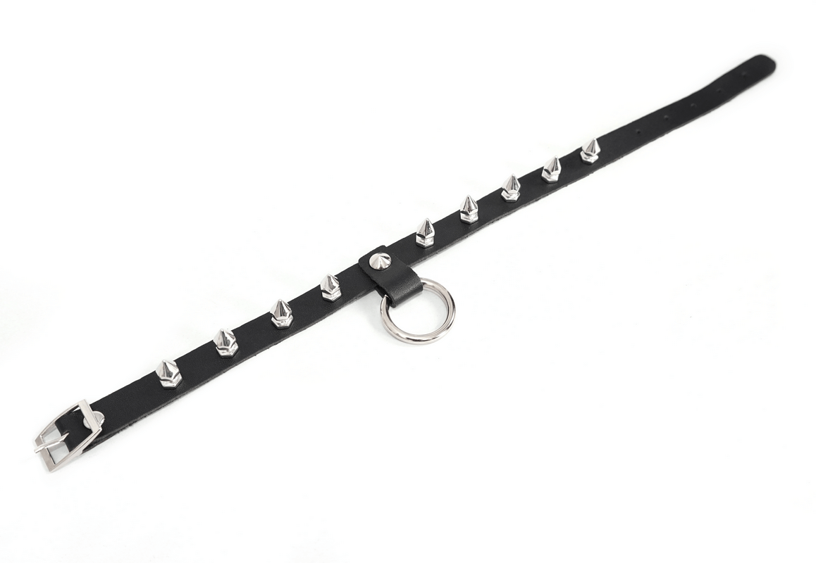 Gothic Punk Style Rivets Choker / Unisex Black Leather Choker with O-Ring - HARD'N'HEAVY