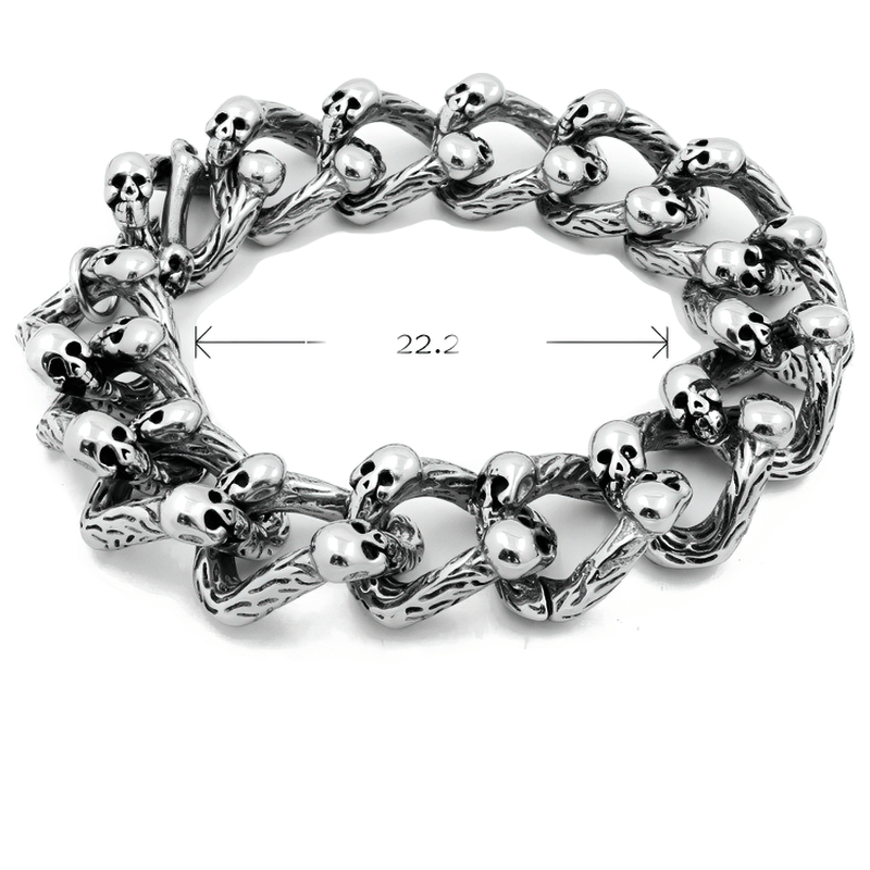 Gothic punk style double-row skull bracelet for men and women, perfect for edgy outfits.