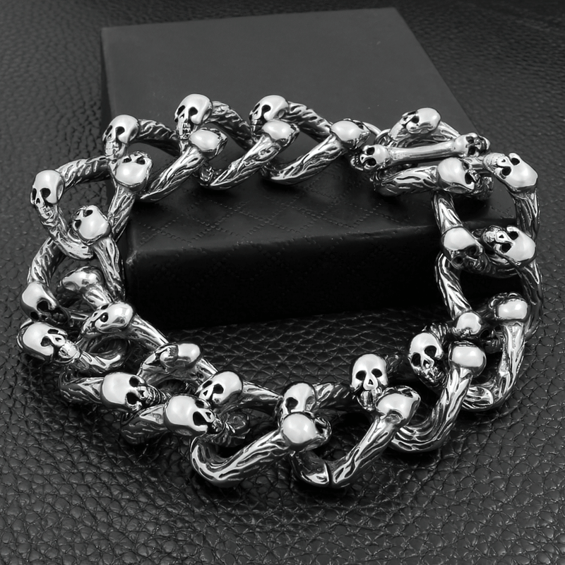 Gothic Punk Style Skull Bracelet / Domineering Double-Row Bracelet for Men and Women