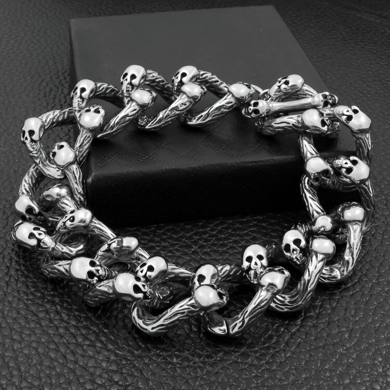 Gothic Punk Style Skull Bracelet / Domineering Double-Row Bracelet for Men and Women