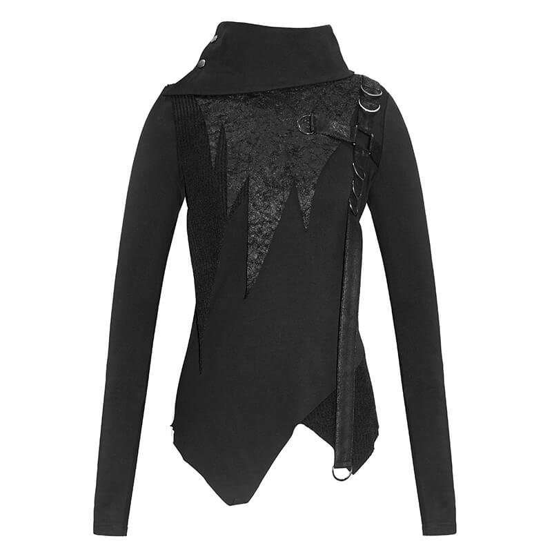 Gothic Punk Women's Black High Neck Collar Sleeve Irregular Sweatshirt / Stylish Ladies Warm Tunics - HARD'N'HEAVY