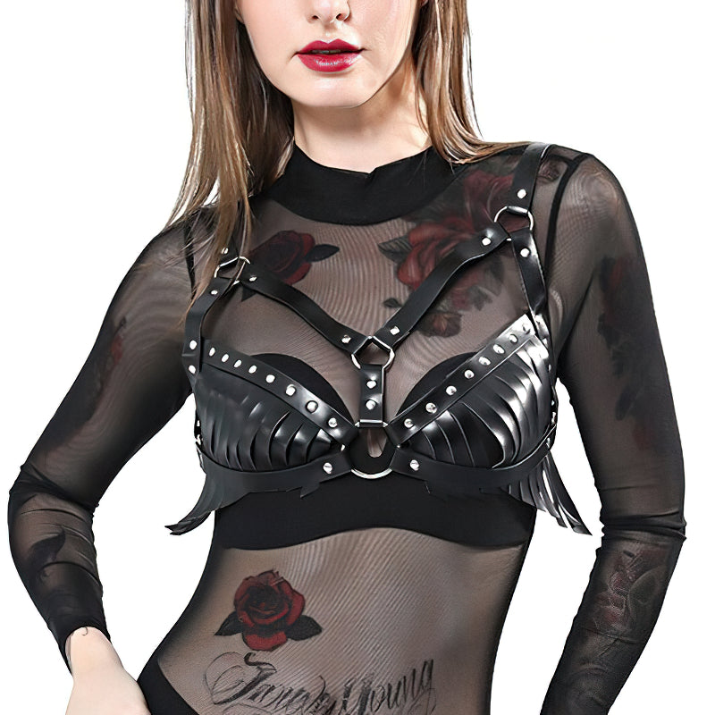 Gothic Rave Outfits Accessories for Women / Sexy Leather Body Harness in Black and Red Colors - HARD'N'HEAVY