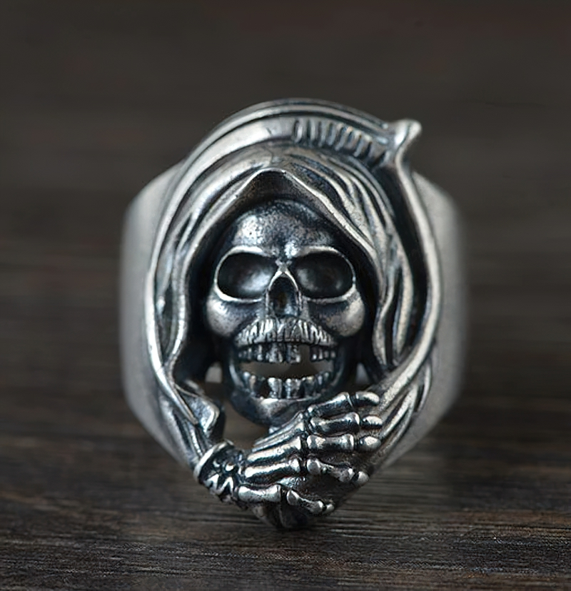 Gothic unisex ring featuring a reaper death skull design in solid 925 sterling silver.