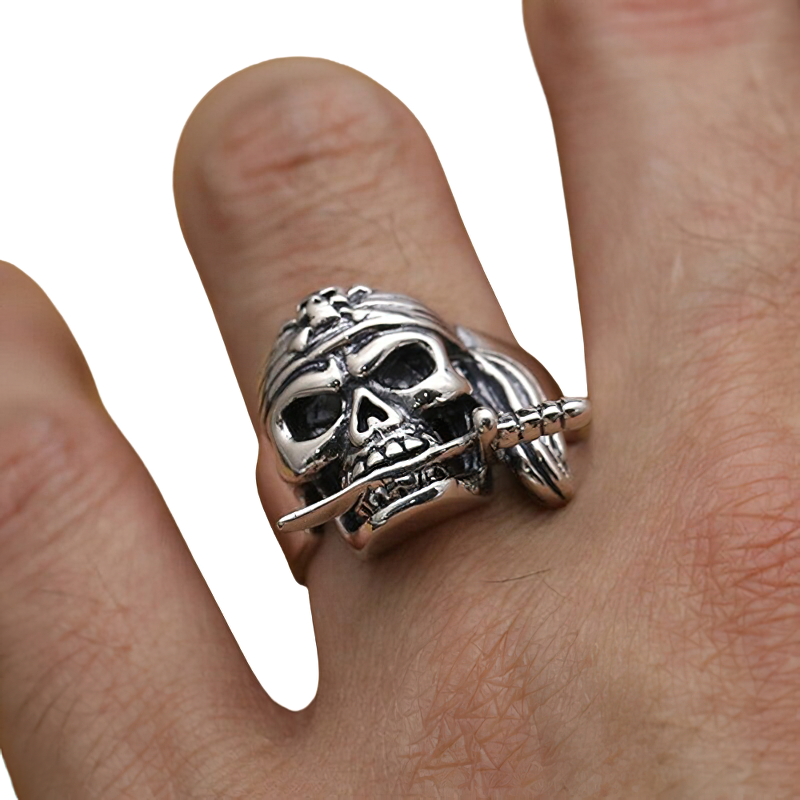 Gothic RIng Of Skull With Knife In Mouth / Unisex Jewelry Of 925 Sterling Silver - HARD'N'HEAVY