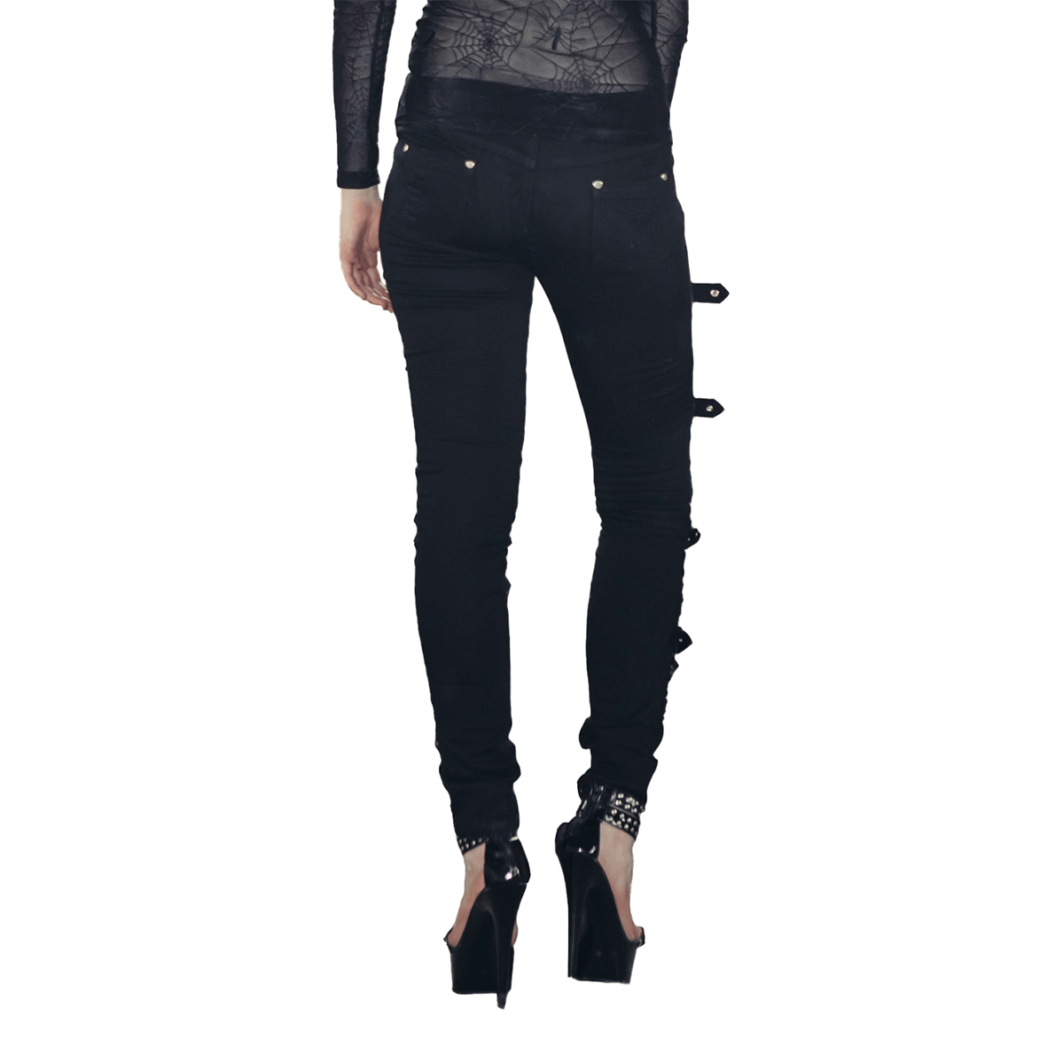 Gothic Ripped Pants with Buckles / Steampunk Women's Black Trousers / Casual Cotton Pants - HARD'N'HEAVY
