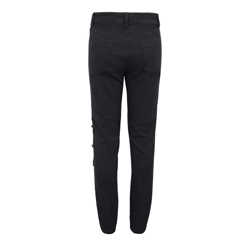 Back view of Gothic ripped pattern pants for men in black, featuring a trendy punk style.