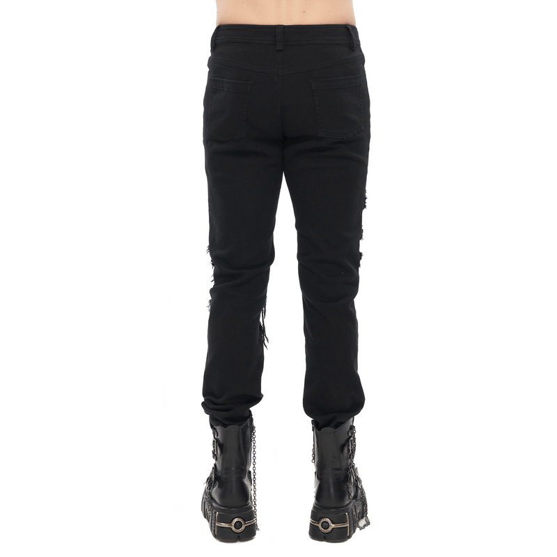 Gothic Ripped Pattern Pants for Men / Fashion Black Trousers in Punk Style