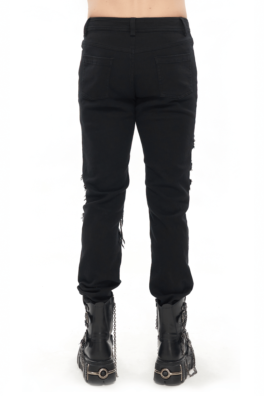 Men's black ripped pattern pants shown from the back, perfect for a punk wardrobe.
