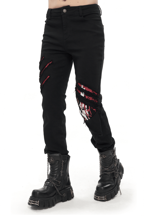 Gothic Ripped Pattern Pants for Men / Fashion Black Trousers in Punk Style