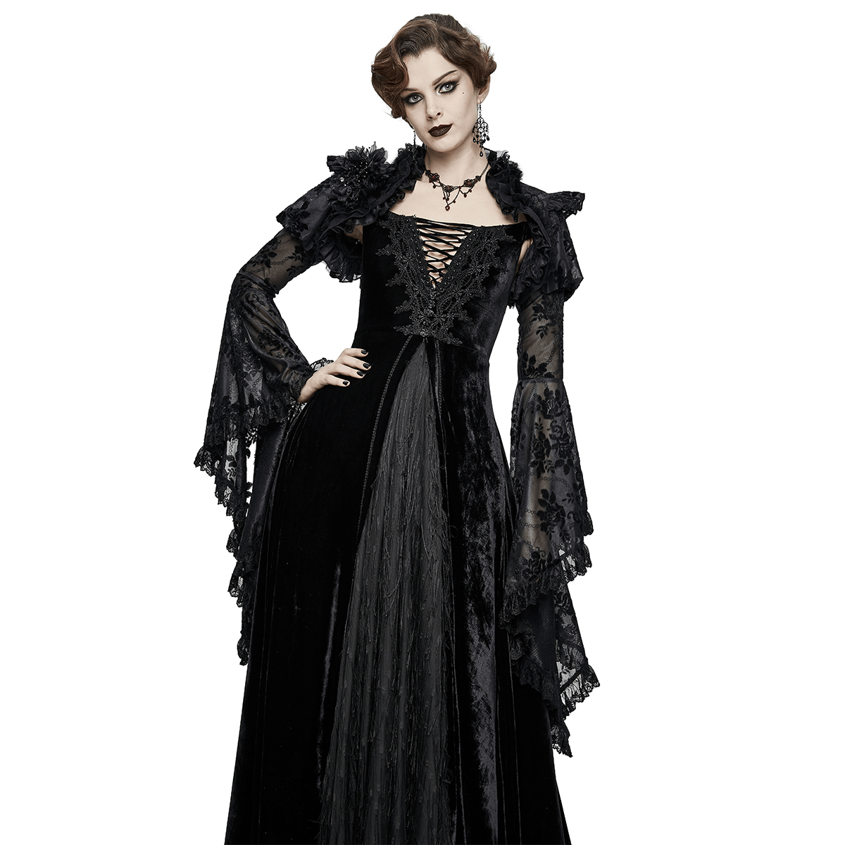 Gothic Ruffled Lace Ladies Bolero / Floral Lace Flare Sleeved Capes / Sexy Female Clothing - HARD'N'HEAVY
