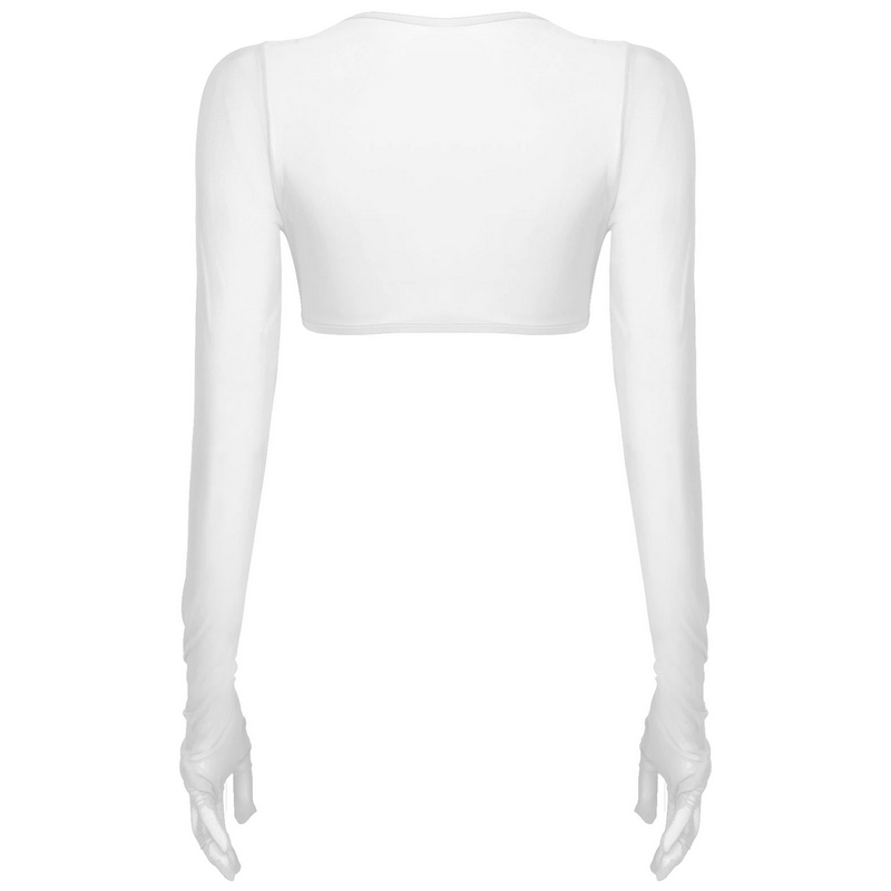 Gothic See-through Open Chest Crop Top for Women with Gloves / Sexy Long Sleeve Mesh Tops - HARD'N'HEAVY