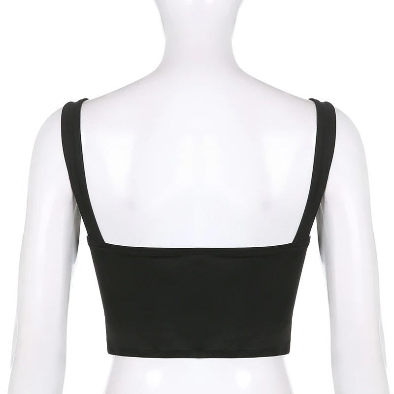 Gothic Sexy Black Crop Top with Zipper Front / Grunge Women's Sleeveless Bodycon Tops - HARD'N'HEAVY